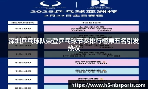 深圳乒乓球队荣登乒乓球节奏排行榜第五名引发热议